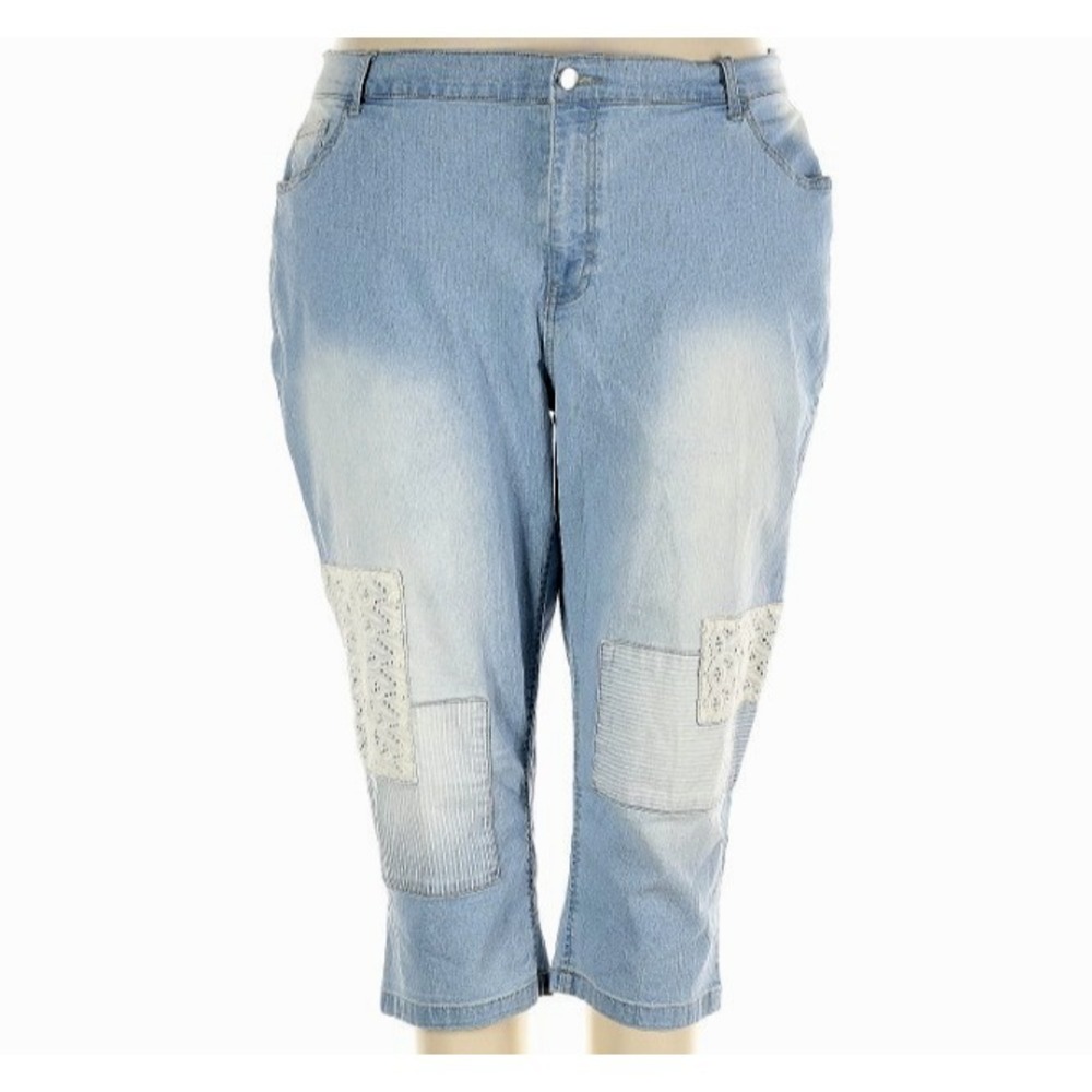 Catherine's Light Denim Capri Jeans Patchwork Coastal Grannycore 90's Mom 22W
